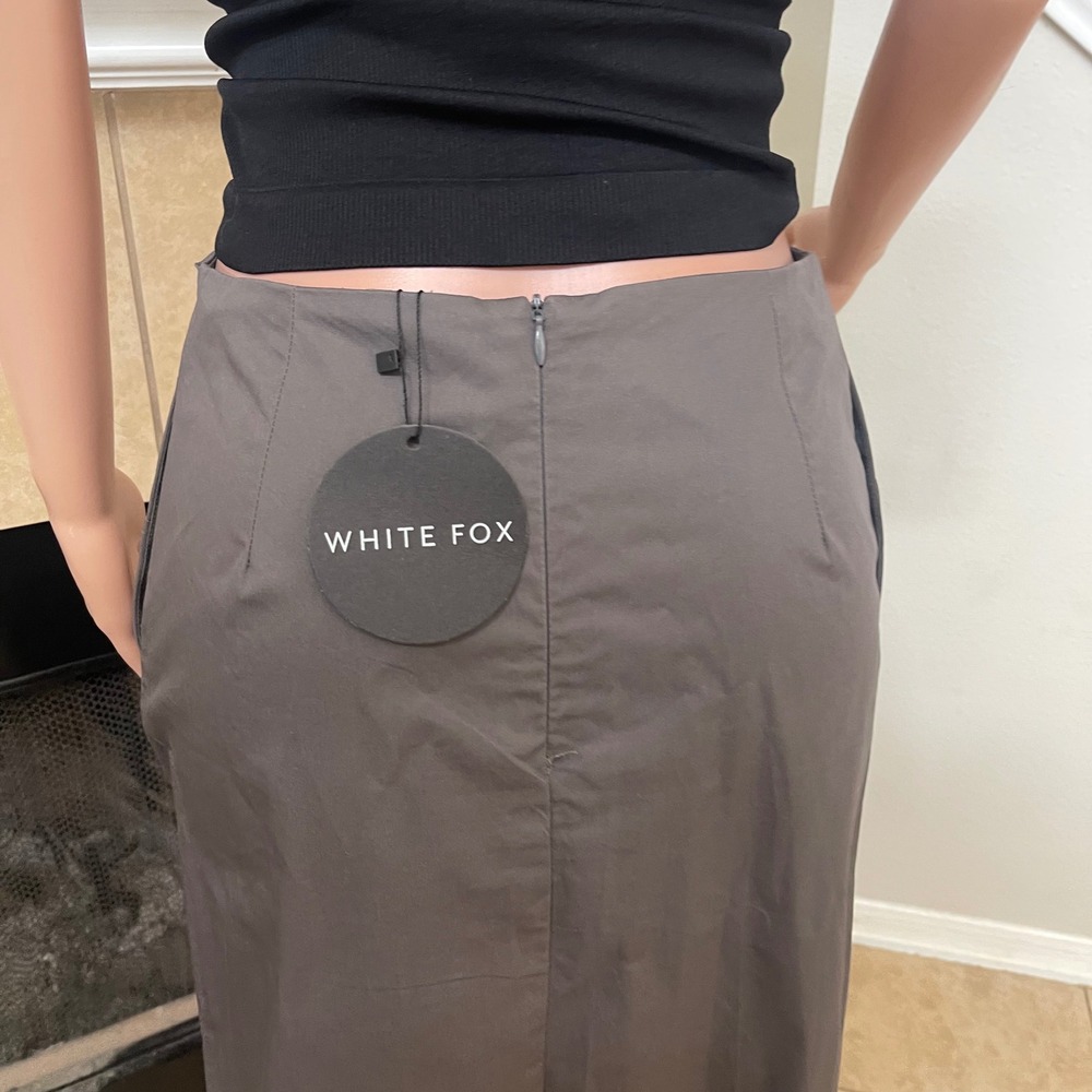 White Fox Street Style Maxi Cargo Skirt, Gray, relaxed, casual, edgy, tie waist - Picture 9 of 16